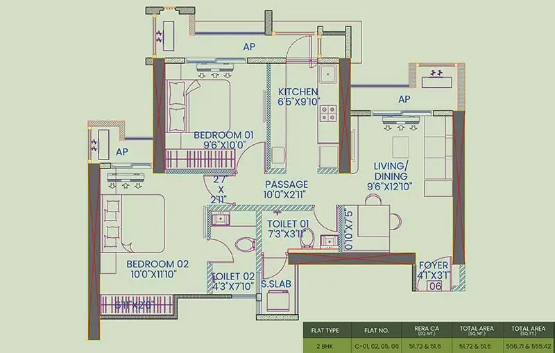 Anant Avatara 2BHK Premium Residence Unit Plan