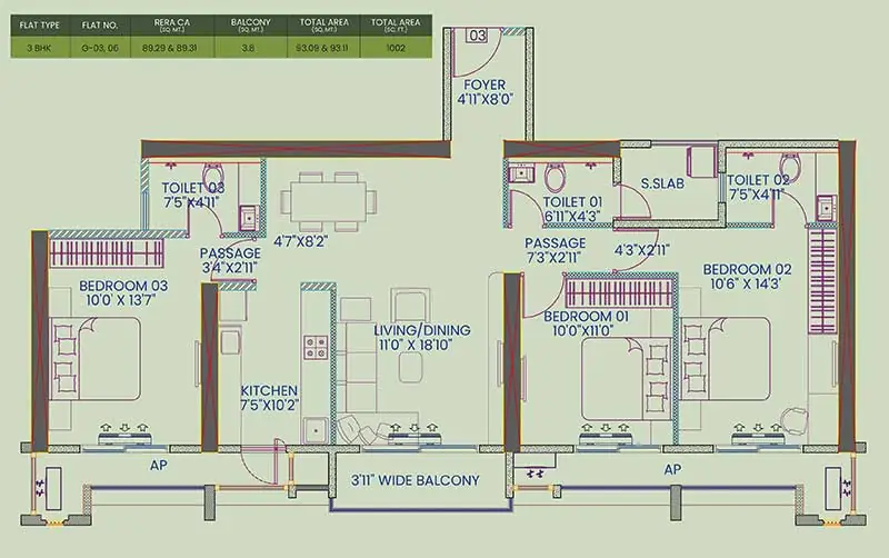 Anant Avatara 3BHK LUXURY Residence Unit Plan