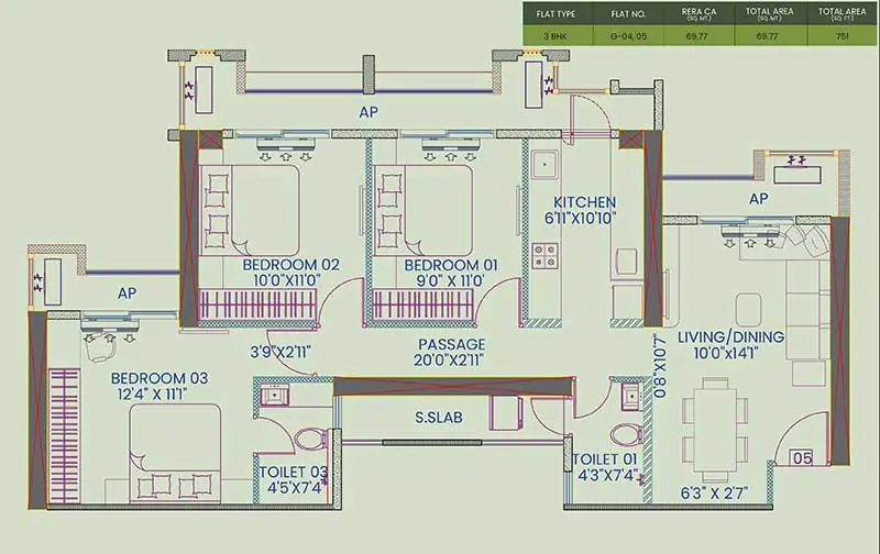 Anant Avatara 3BHK LUXURY Residence Unit Plan